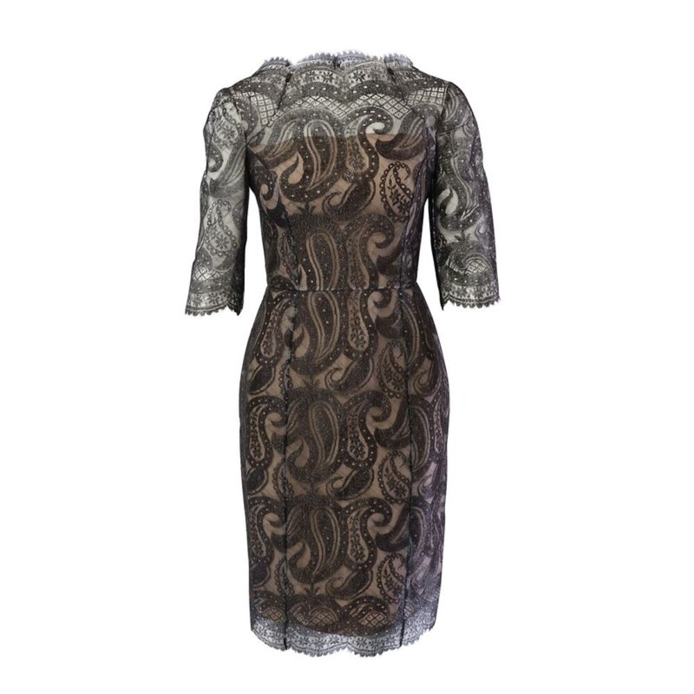 Erdem Paisley Lace Midi Shift Dress in Black Polyester - Picture 1 of 7